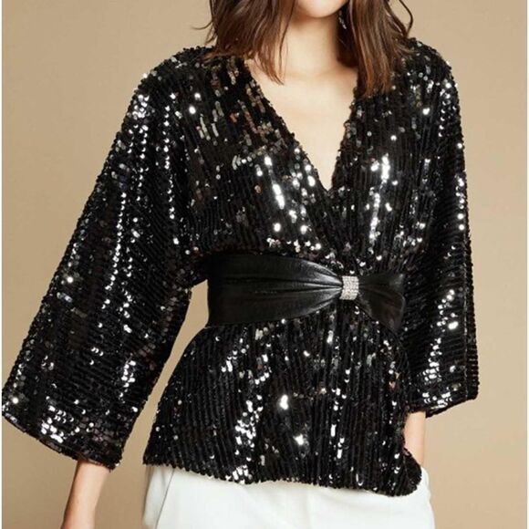 Aniyeby Top Amanda Sequence Nero Color Size S Nwt - Picture 1 of 8